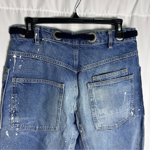 We The Free Moxie Low Slung Pull-on Barrel Jeans 25 Paint Splatter Drawstring - Picture 14 of 16